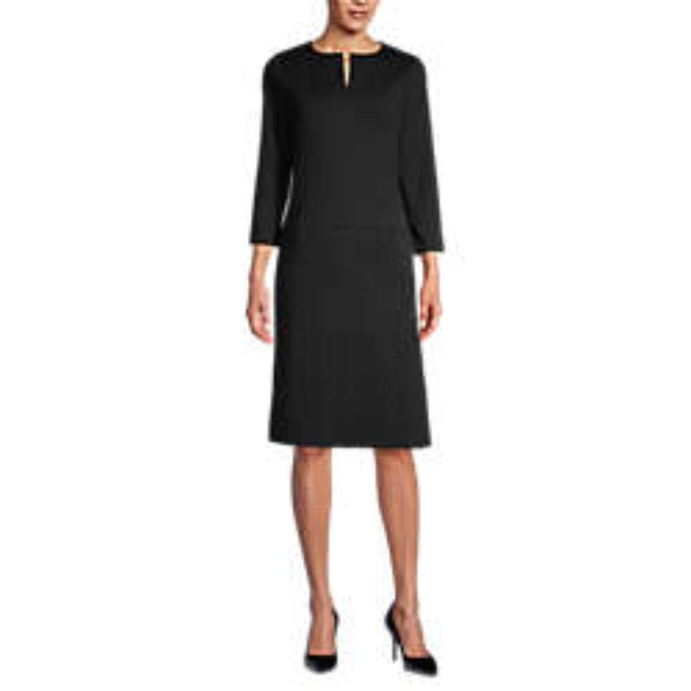 Lands' End Ponte 3/4 Sleeve Split Neck Shift Dress, Like New, Size 6